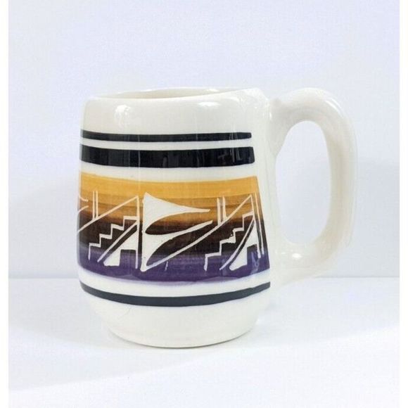 Mesa Verde Pottery Mug - Signed Silas Navajo Purple And Yellow - Picture 1 of 11